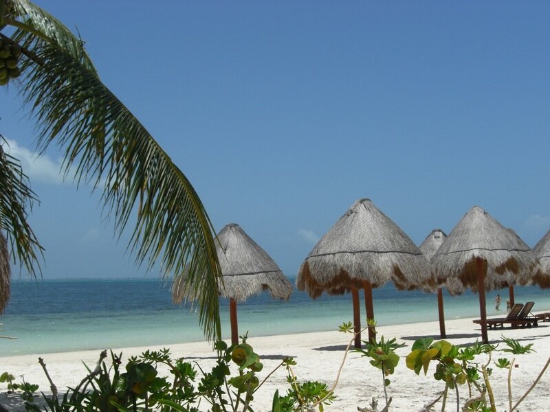 Thatched Umbrellas on Beach