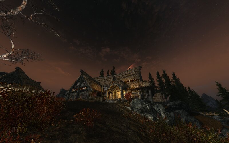 Thatched Village at Night