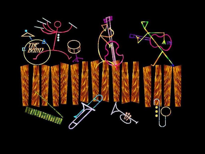 The Band logo with instruments