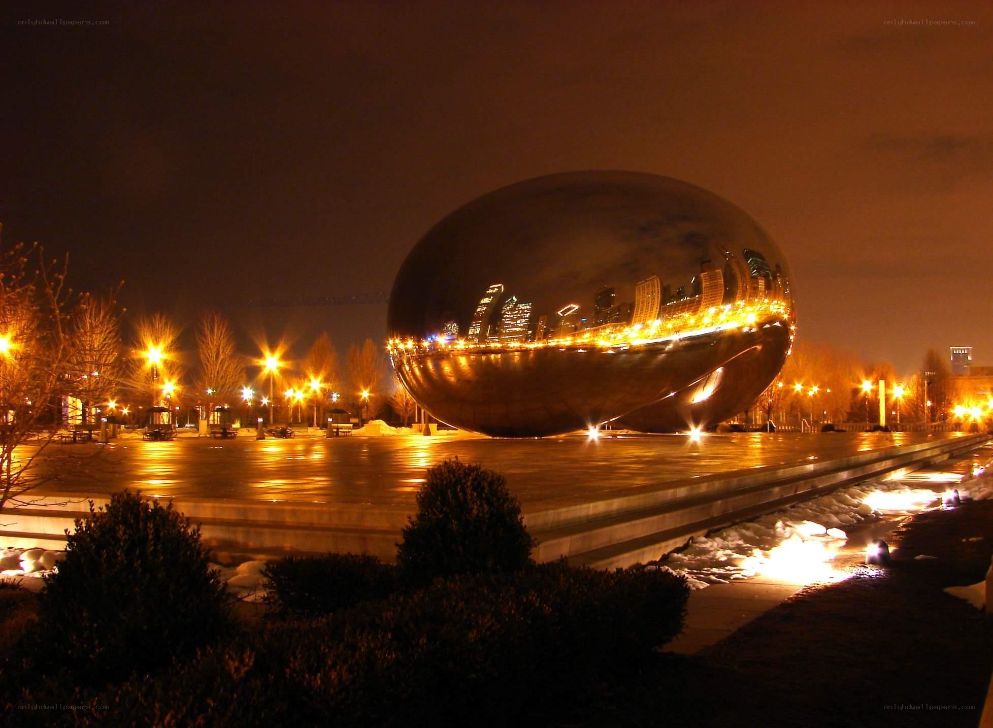 The Bean at night in Chicago