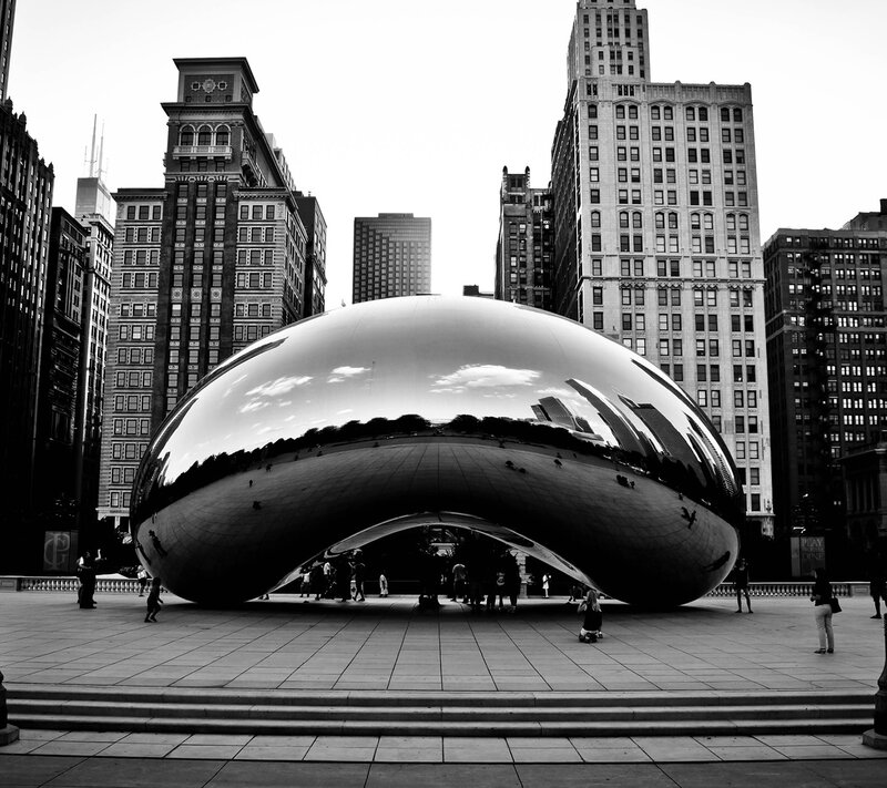 The Bean Sculpture — Black, Dramatic, Afternoon, Photograph, Buildings