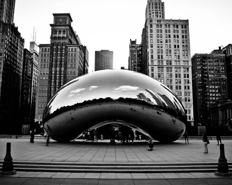 The Bean Sculpture — Black, Urban, Photograph, Skyscrapers