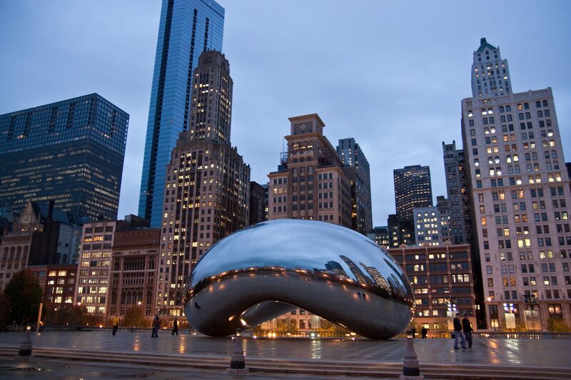 The Bean Sculpture — Silver, Urban, Night