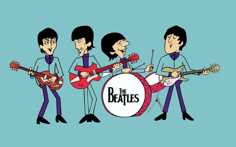 The Beatles Band — Blue, Playful, Illustration, Guitars, Drums, Musicians