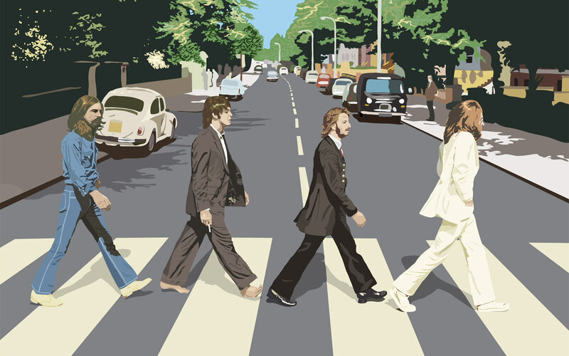 The Beatles Crossing Street — Gray, Calm