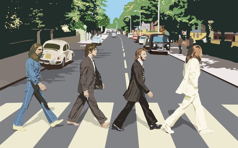 The Beatles Crossing Street — Gray