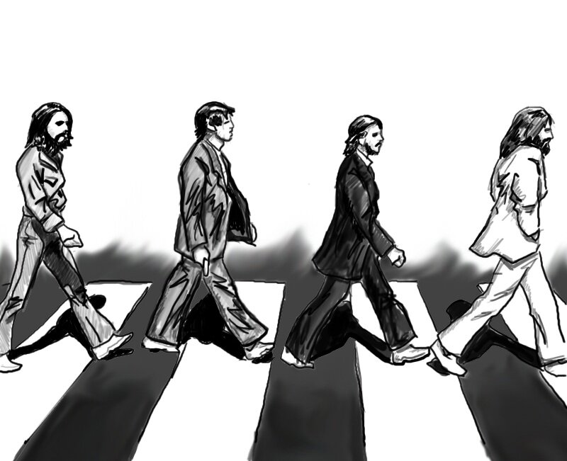 The Beatles crossing the street