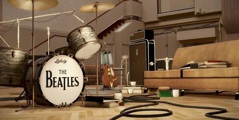 The Beatles drum set in a living room