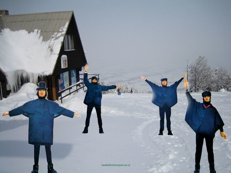 The Beatles in a snowy landscape