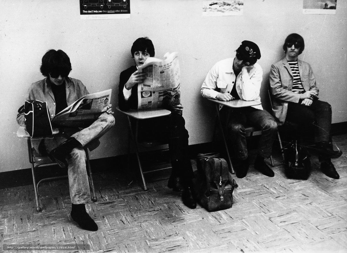 The Beatles in a waiting room