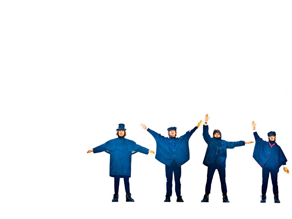 The Beatles in blue coats