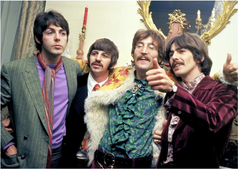 The Beatles in colorful attire