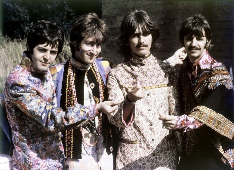 The Beatles in colorful attire