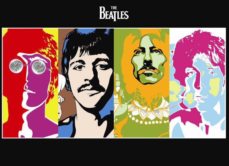 The Beatles Members — Red, Vibrant, Illustration