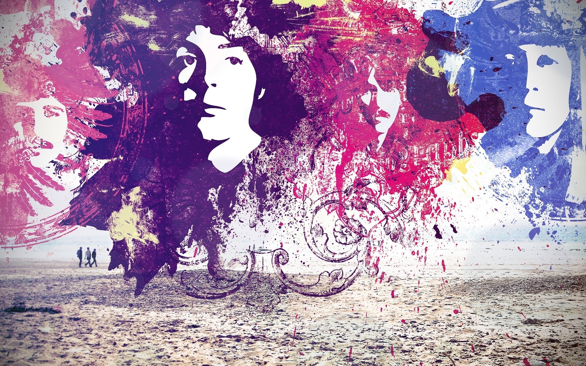 The Beatles on a beach