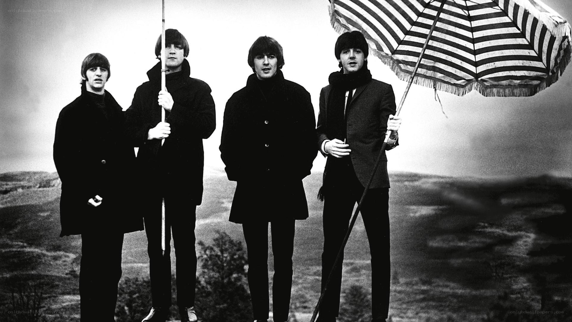 The Beatles on a hillside