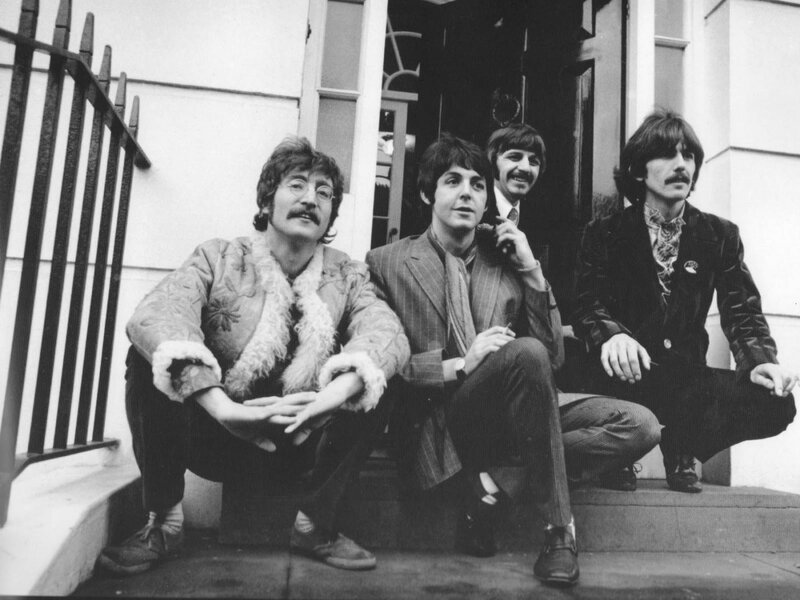The Beatles on steps