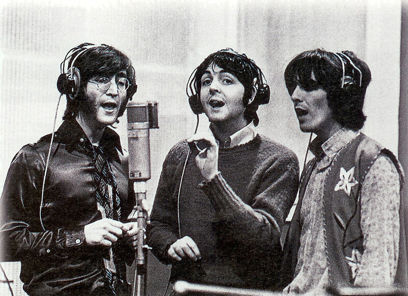 The Beatles recording in studio