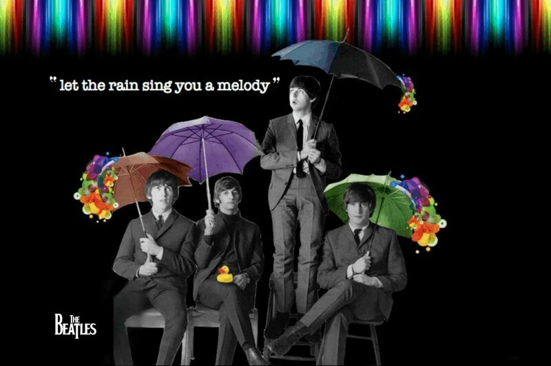 The Beatles with Umbrellas