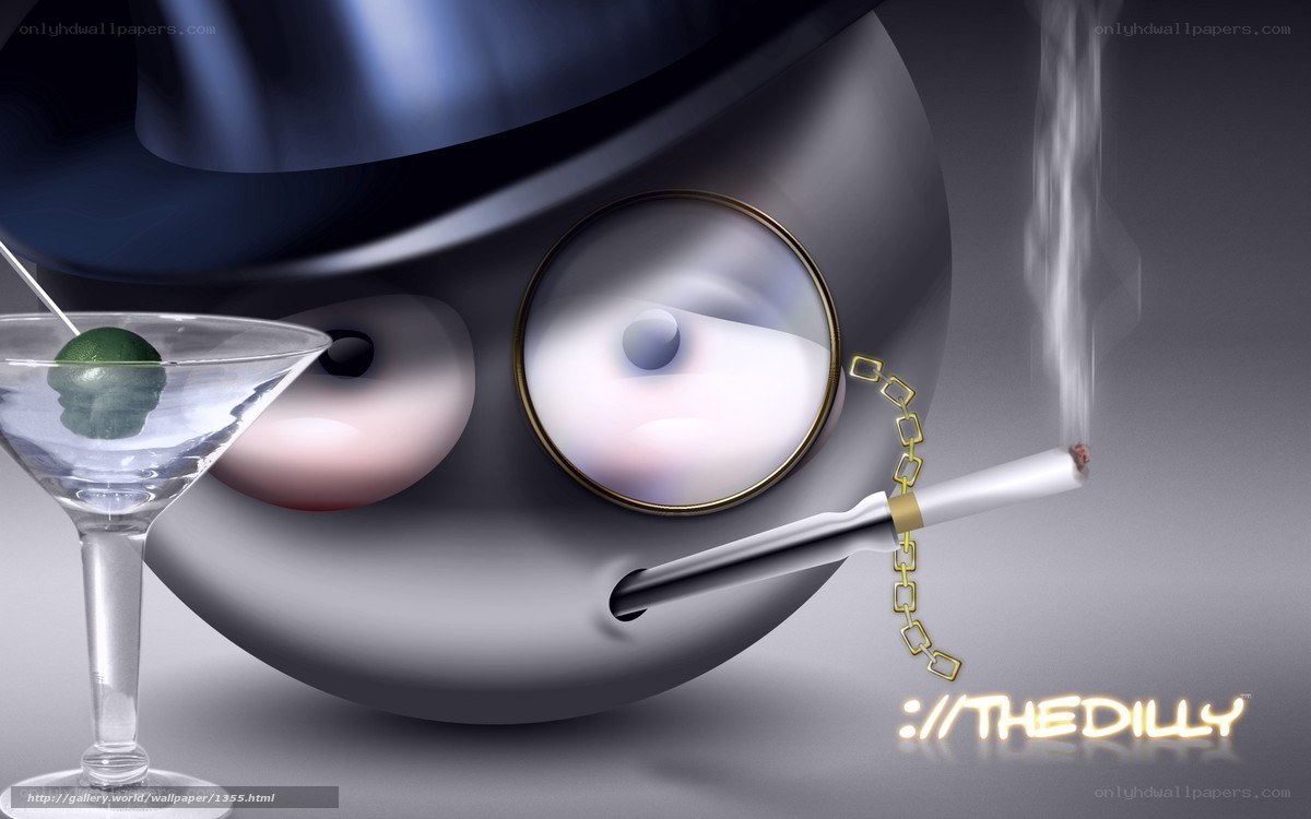 The Dilly character with martini and cigarette