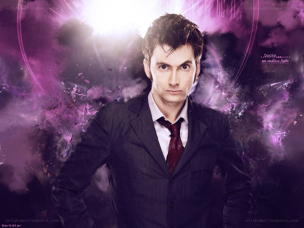 The Doctor in a purple vortex