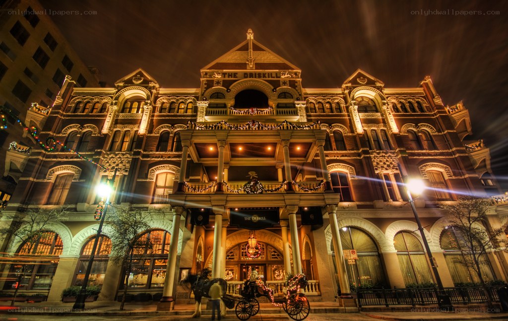 The Driskill Hotel at night