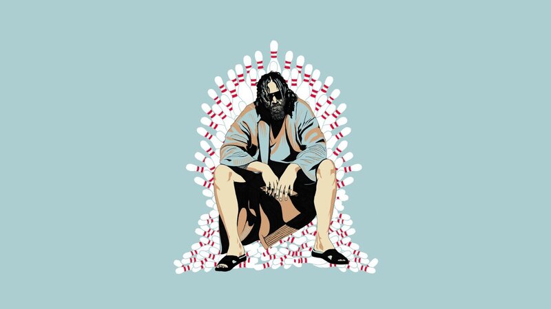 The Dude on a bowling pin throne
