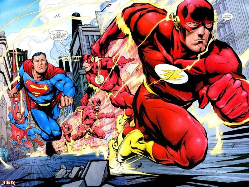 The Flash and Superman in action