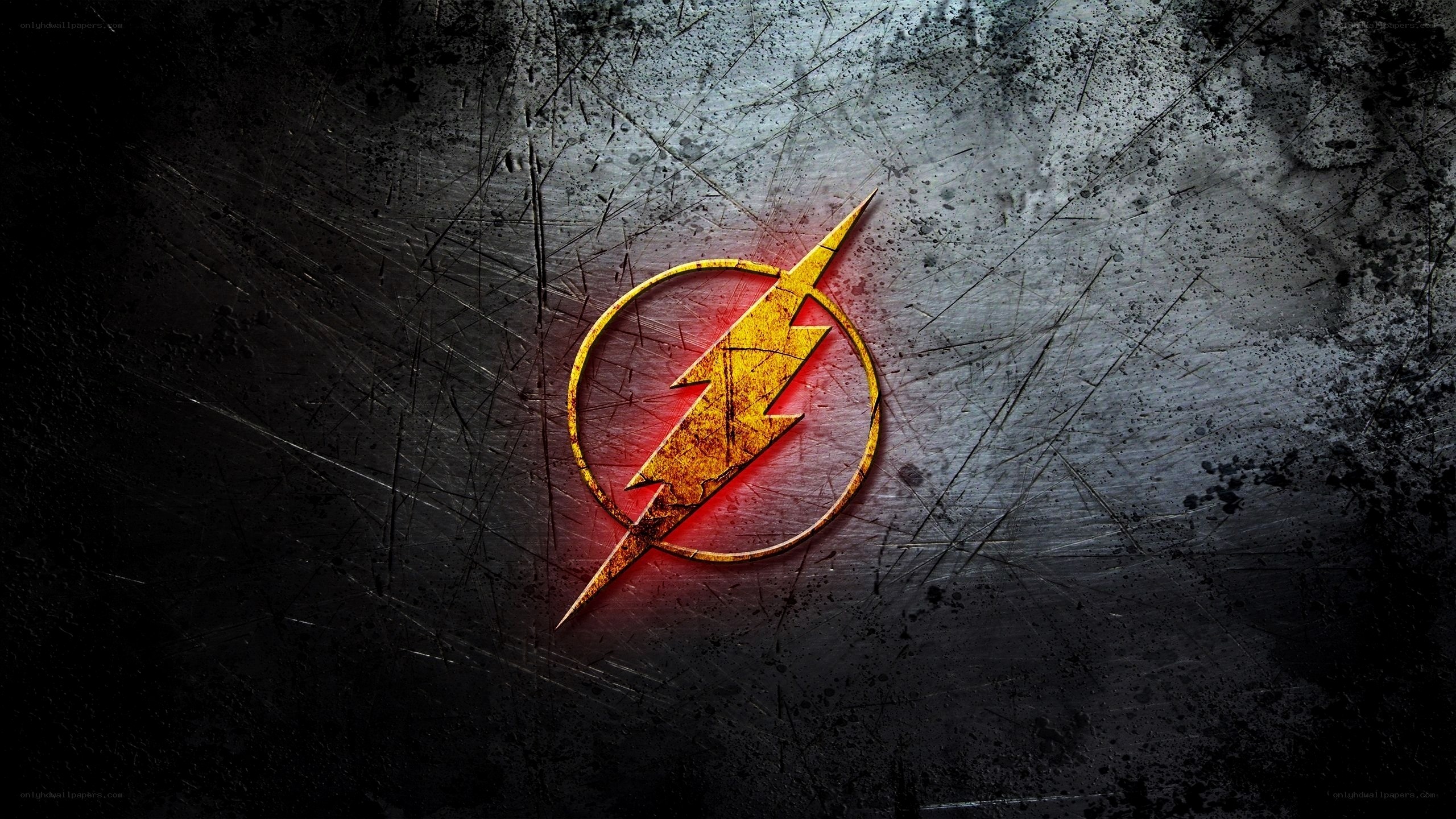 The Flash logo on metal