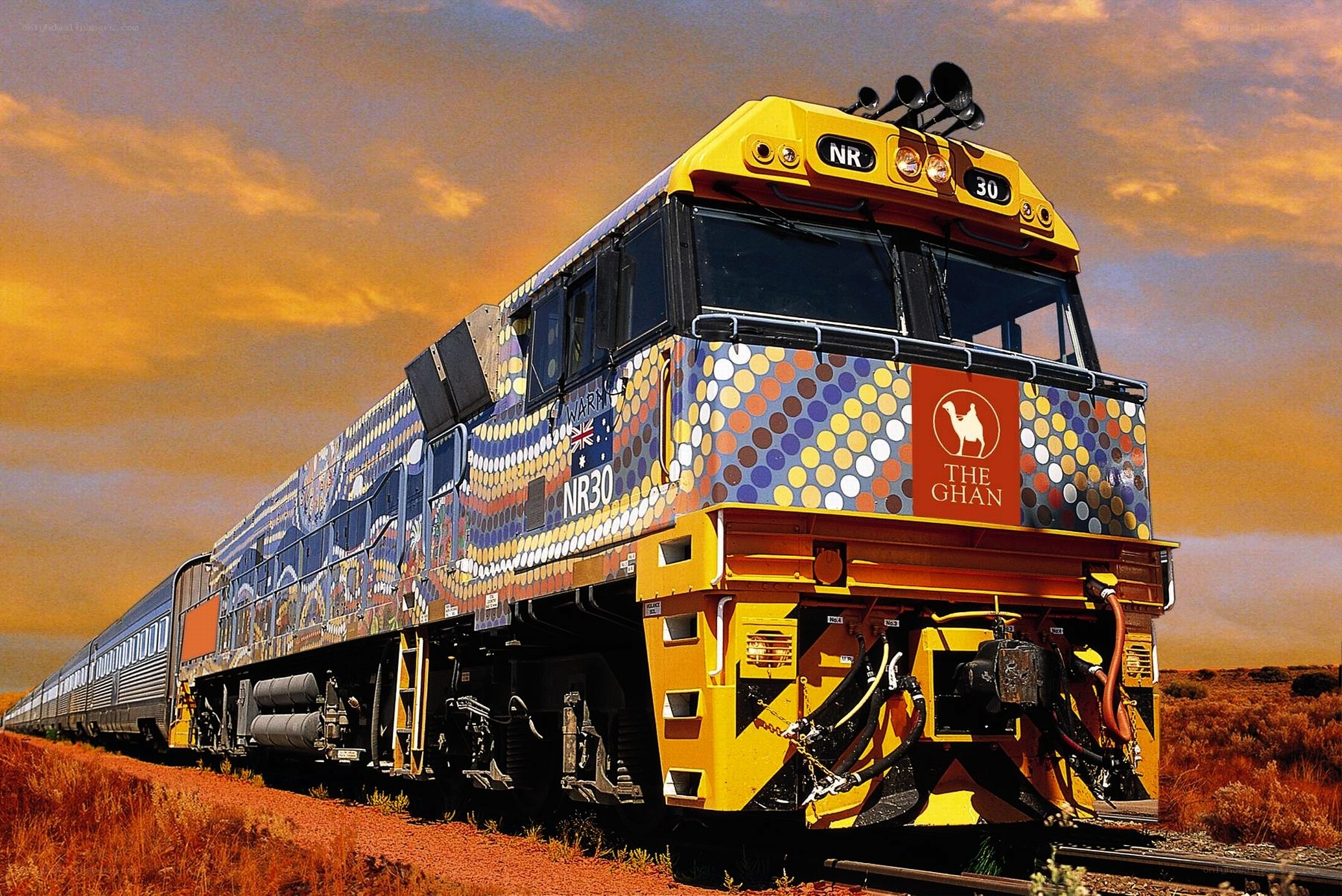 The Ghan train in the outback