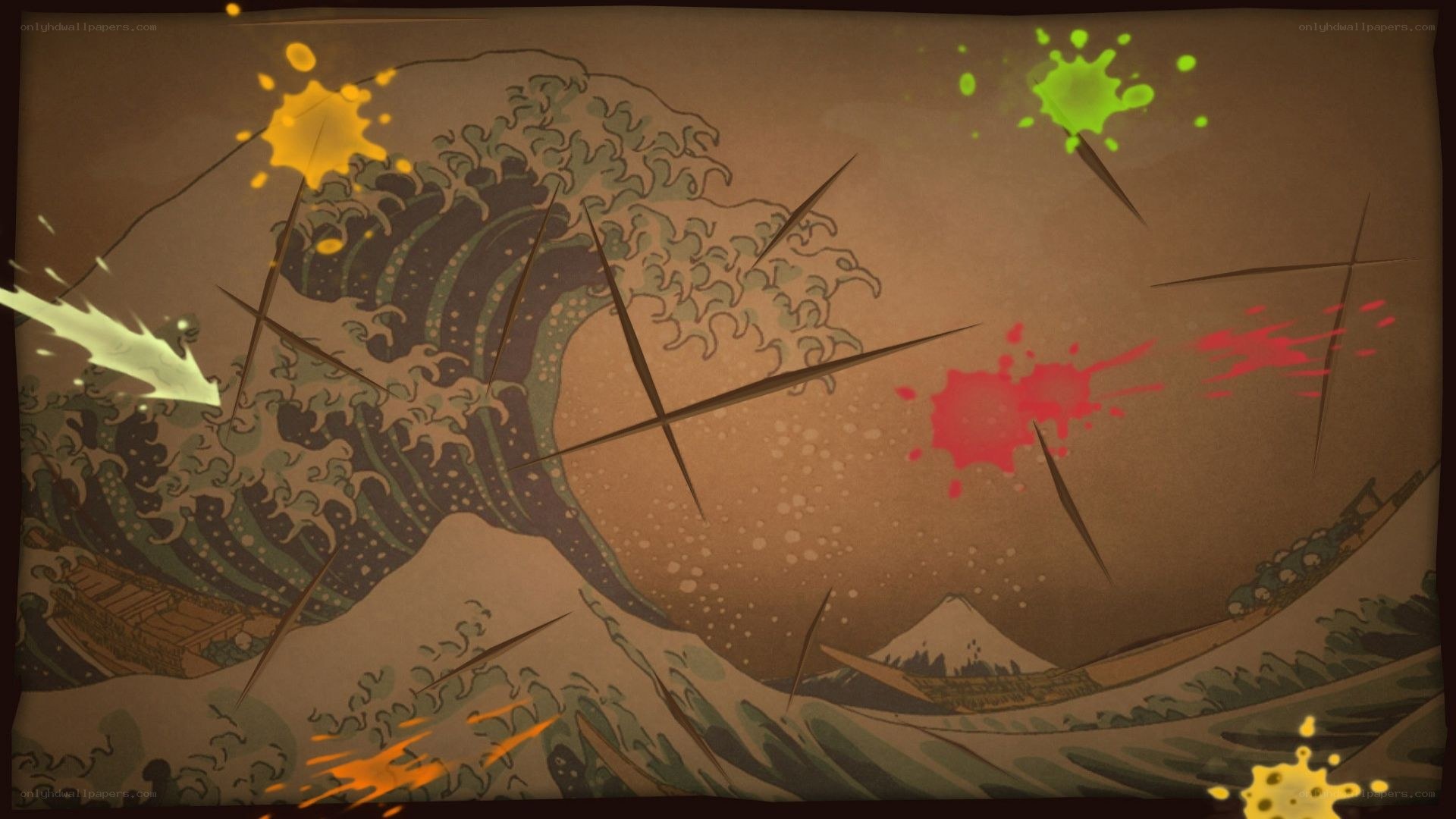 The Great Wave with splatters