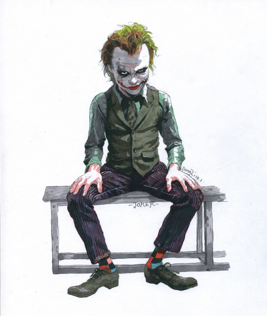 The Joker sitting on a bench