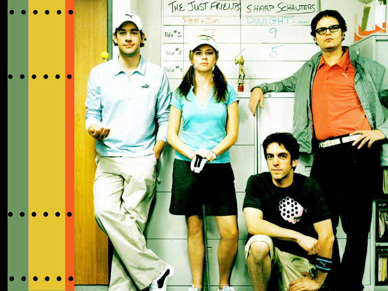The Just Friends cast in golf attire