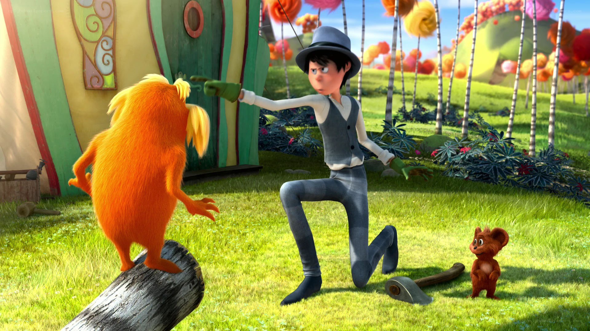 The Lorax confronts the Once-ler
