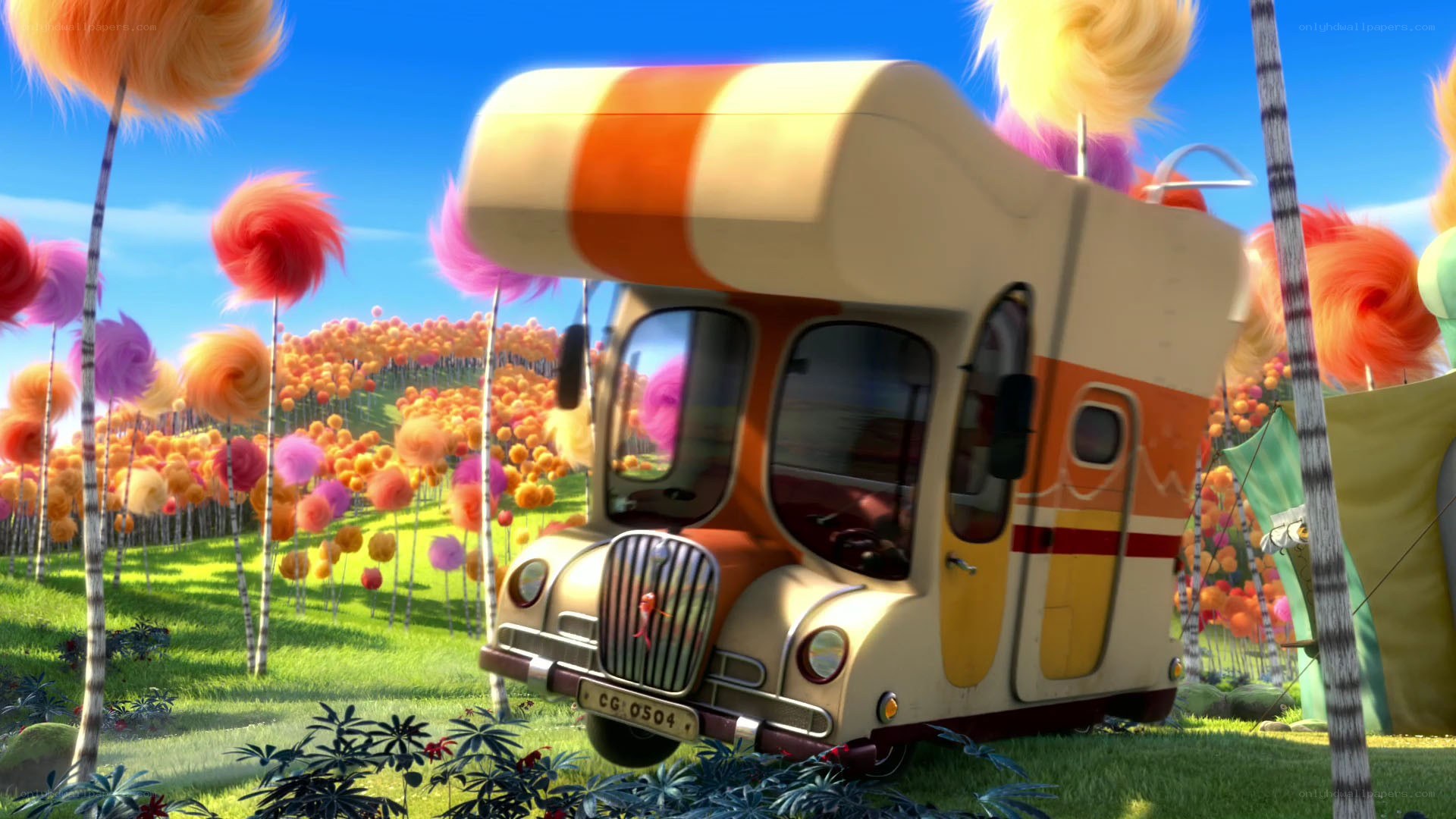 The Lorax's colorful van