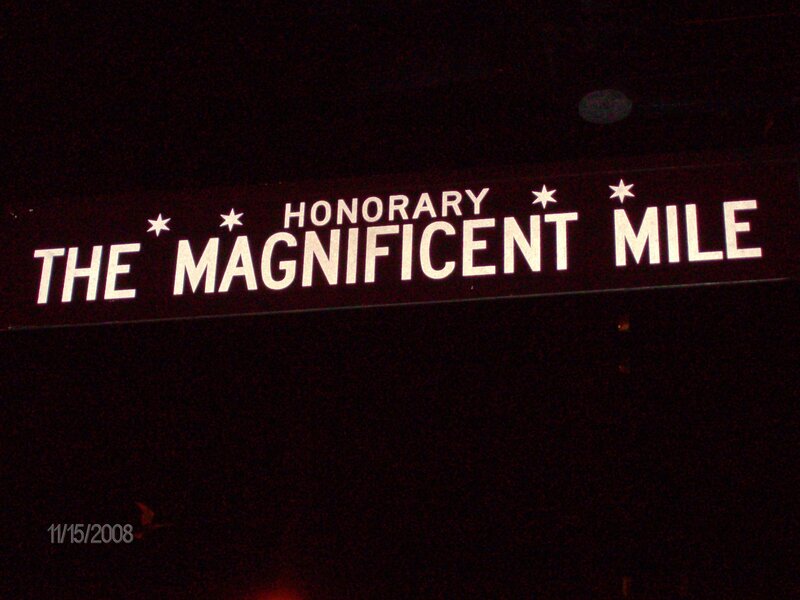 The Magnificent Mile sign at night