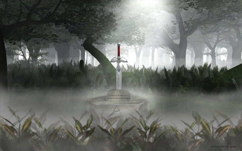 The Master Sword in a misty forest