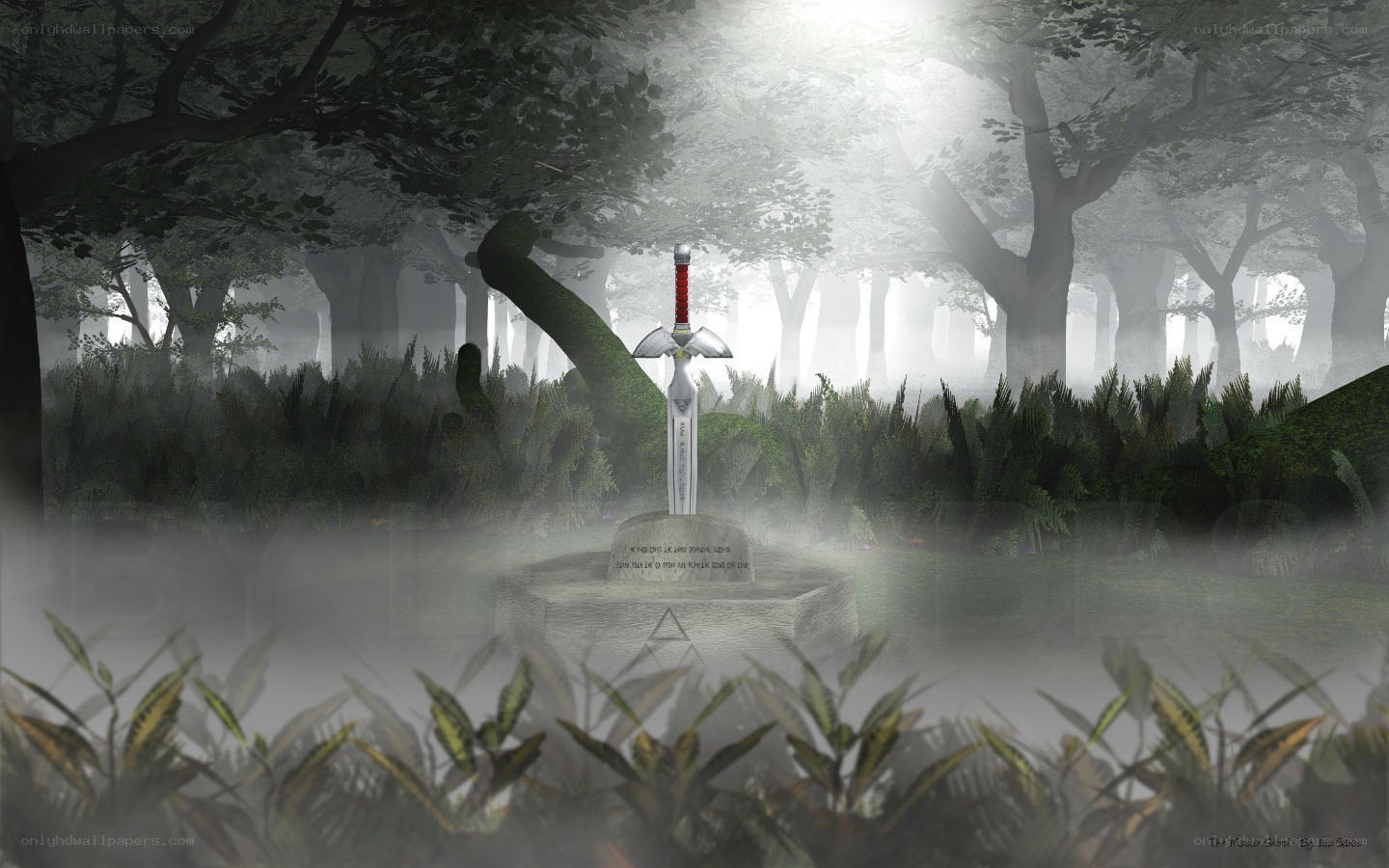 The Master Sword in a misty forest