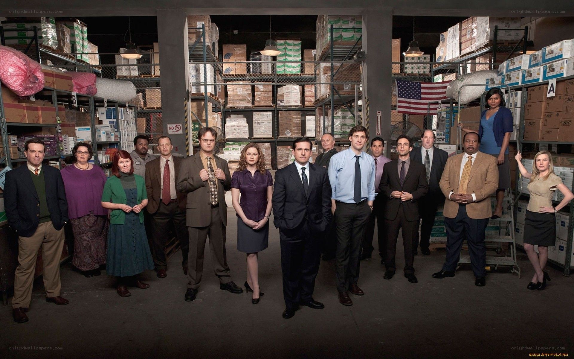 The Office cast in warehouse
