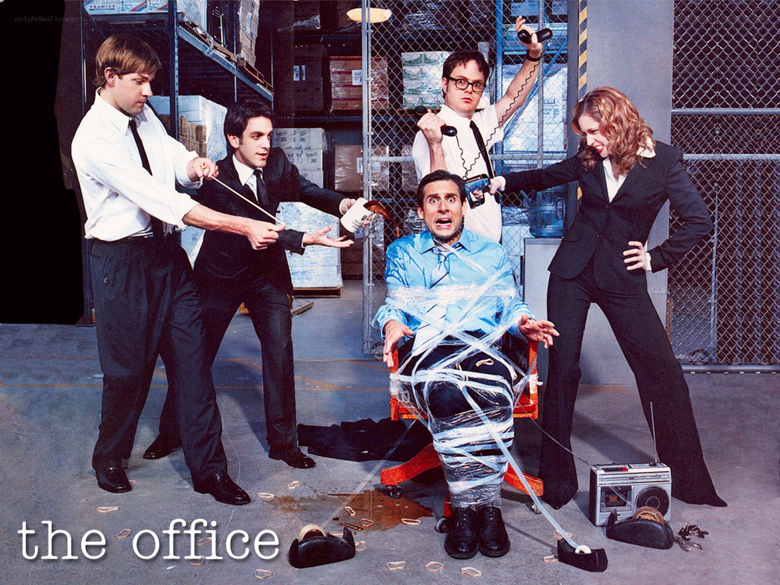 The Office cast in warehouse