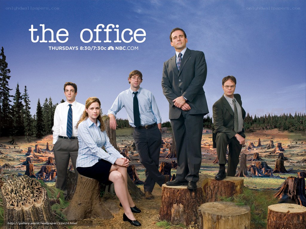 The Office cast on tree stumps