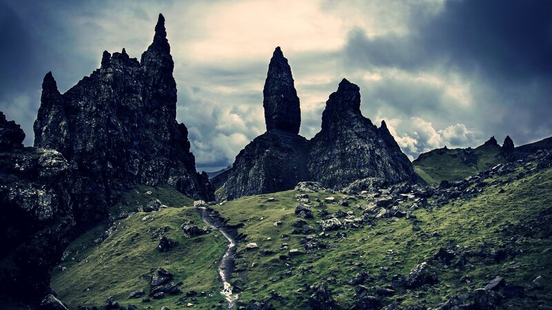 The Old Man of Storr — Green, Dramatic, Photograph, Mountain, Path, Sky