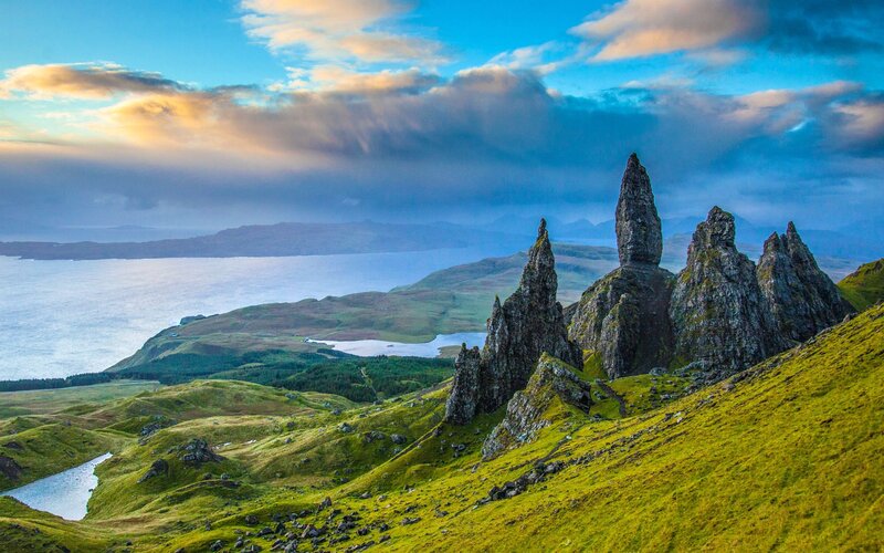 The Old Man of Storr — Green, Dramatic, Sunset, Photograph, Cliffs