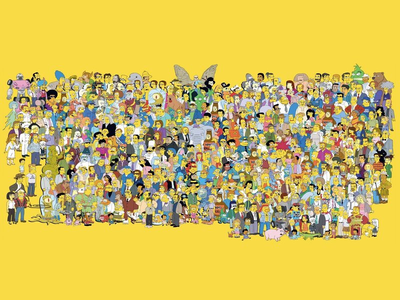 The Simpsons Characters — Yellow, Chaotic, Illustration, Crowd