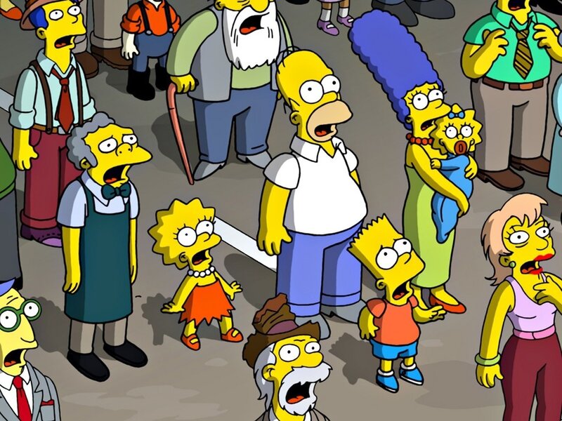 The Simpsons family in crowd