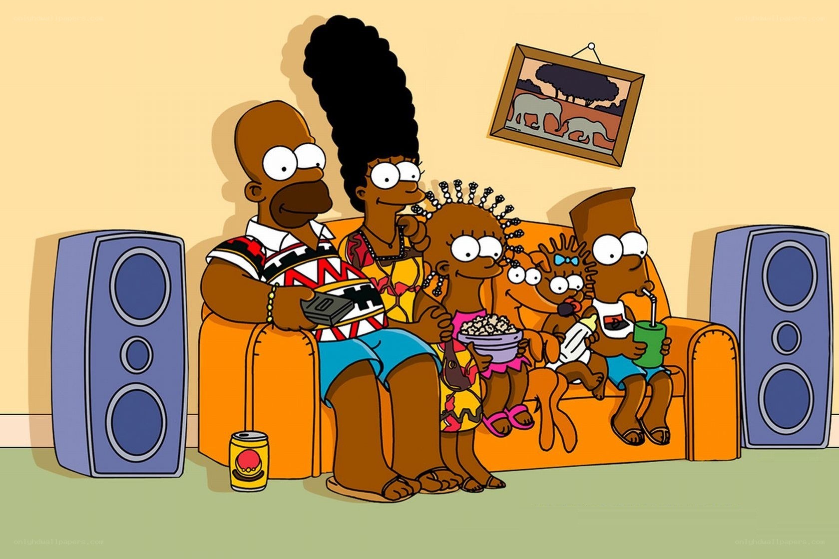 The Simpsons family on couch