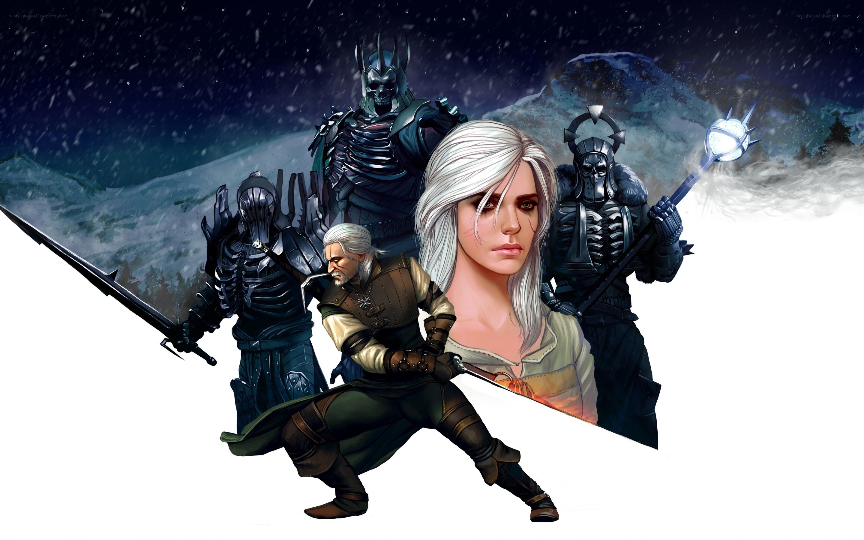 The Witcher characters in snow