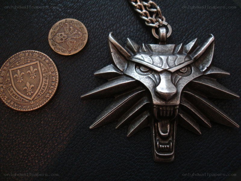 The Witcher pendant and coins