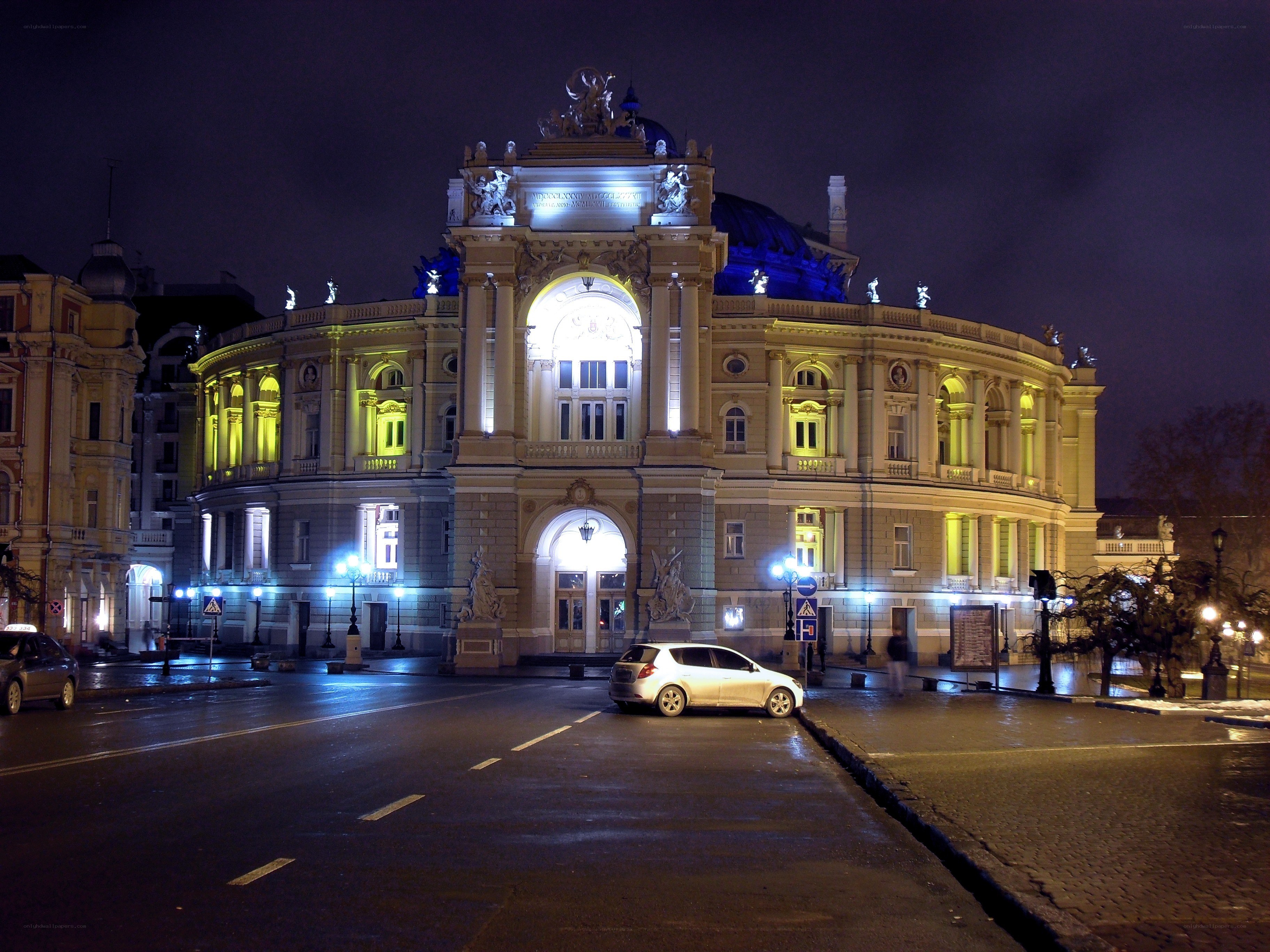 Theatrical building at night