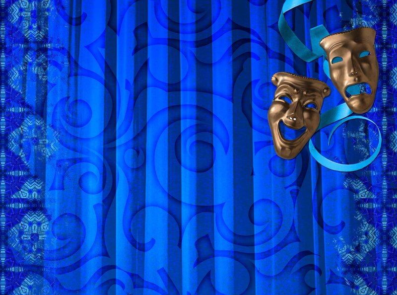 Theatrical Masks on Blue Curtain